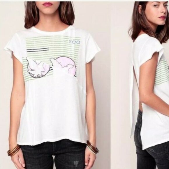 Free People OB622560 Radio Rock Open Back TOP TEE - Picture 1 of 2